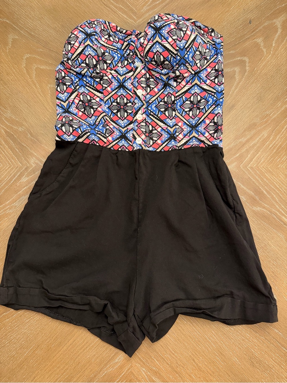 Women's Shorts Romper with Patterned Bust
